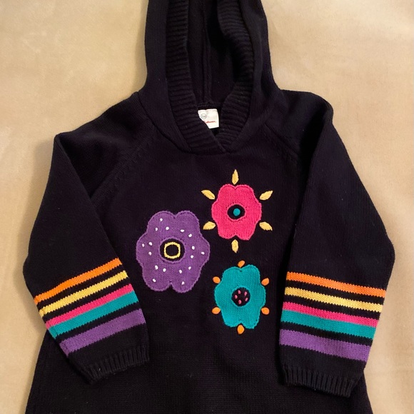 Hanna Andersson black sweater w/bright color flowers & stripes and hood - Picture 8 of 8